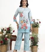 sky blue printed cotton co-ord set
