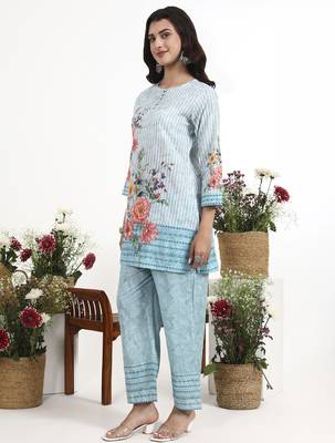 sky blue printed cotton co-ord set 2