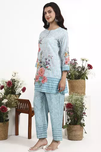 sky blue printed cotton co-ord set