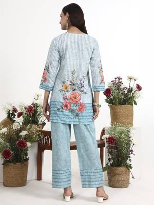 sky blue printed cotton co-ord set 3