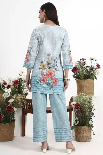 sky blue printed cotton co-ord set
