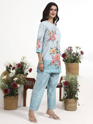 sky blue printed cotton co-ord set 5