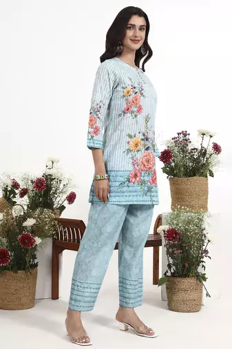 sky blue printed cotton co-ord set