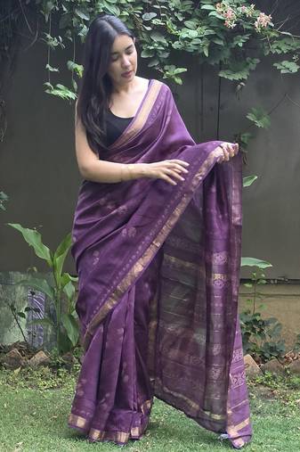 purple maheshwari silk saree