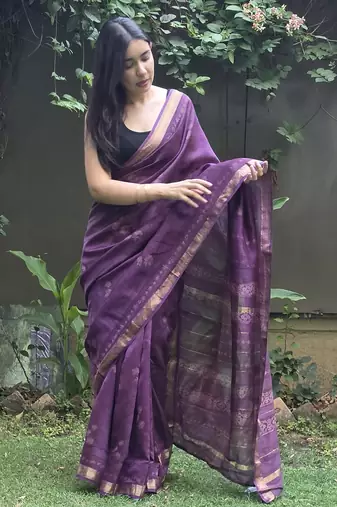 purple maheshwari silk saree