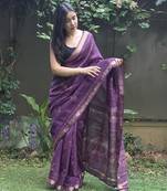 purple maheshwari silk saree