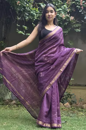 purple maheshwari silk saree