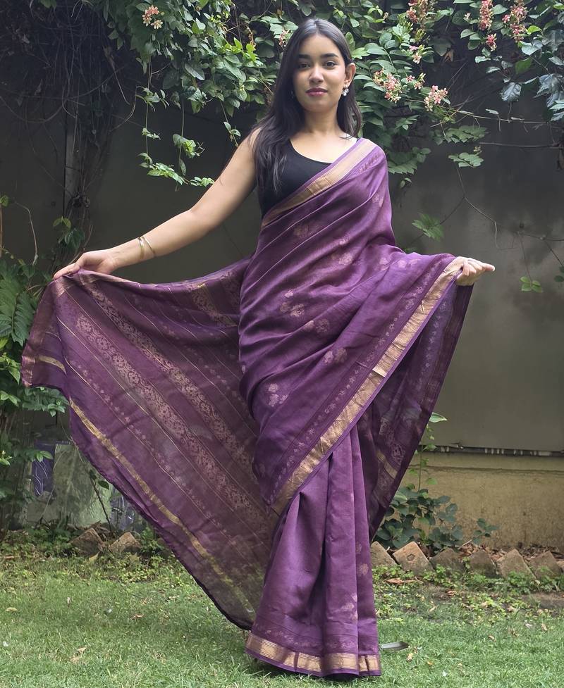 purple maheshwari silk saree