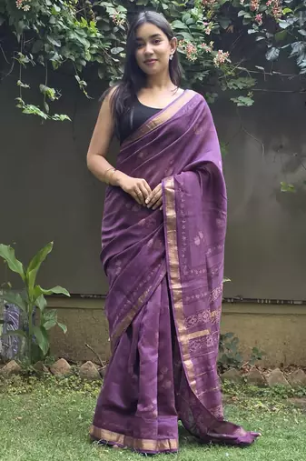 purple maheshwari silk saree
