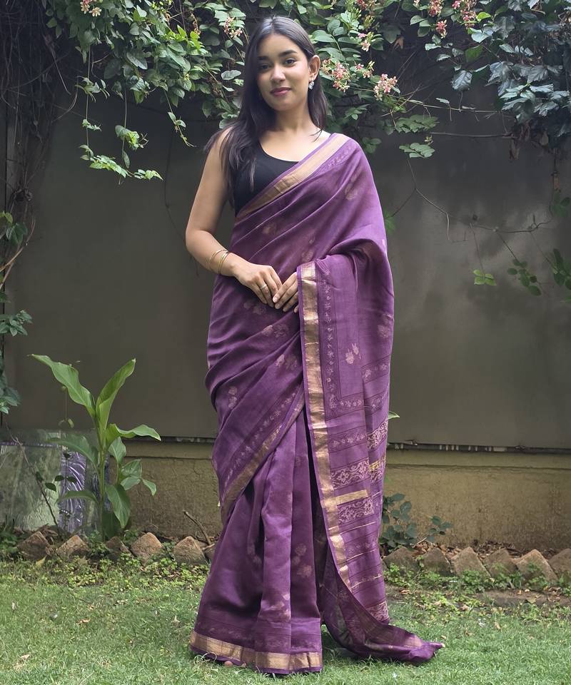 purple maheshwari silk saree
