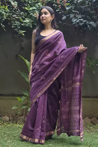 purple maheshwari silk saree