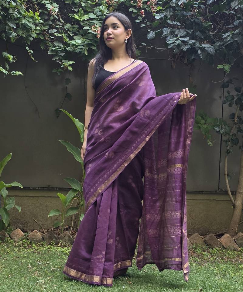 purple maheshwari silk saree