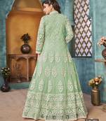 SEA GREEN COLOR CORDING HEAVY SEQUINS NET SEMI STICHED PANT STYLE GOWN
