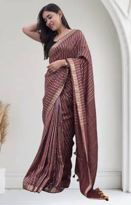 wine striped linen saree 1