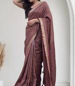 wine striped linen saree