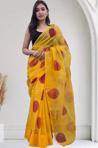 yellow kota doria saree