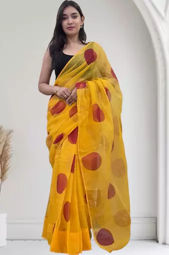 yellow kota doria saree