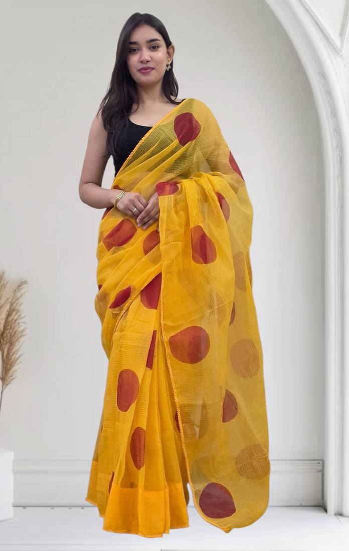 yellow kota doria saree