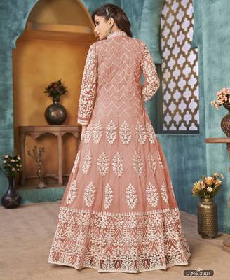 PEACH CORDING HEAVY SEQUINS NET ED PANT STYLE GOWN 3