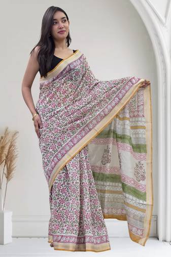 white maheshwari silk saree