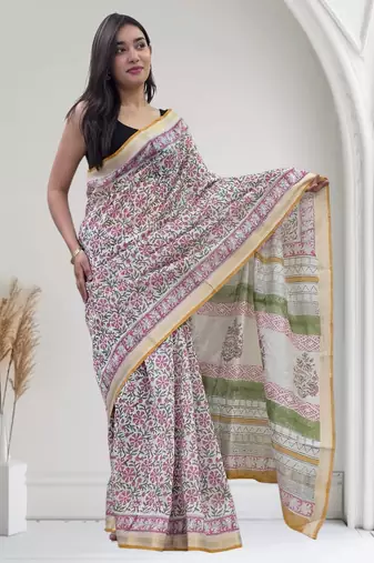 white maheshwari silk saree