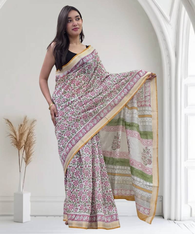 white maheshwari silk saree