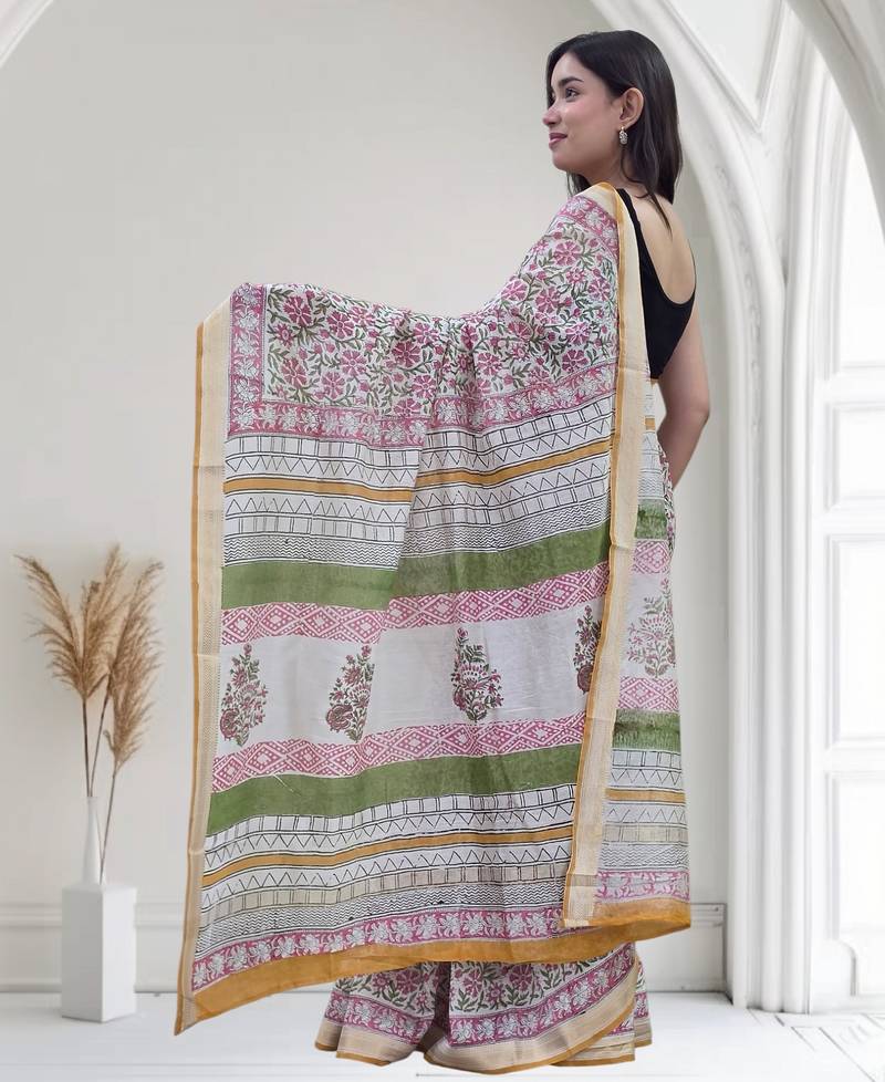 white maheshwari silk saree