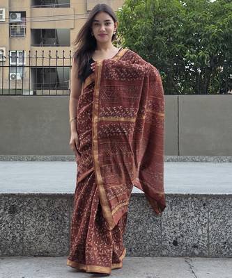 brown maheshwari silk saree 1
