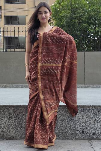 brown maheshwari silk saree
