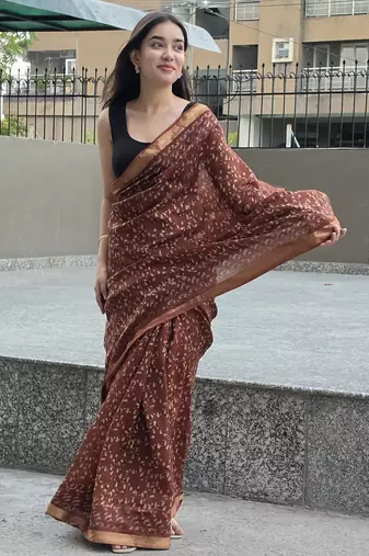 brown maheshwari silk saree