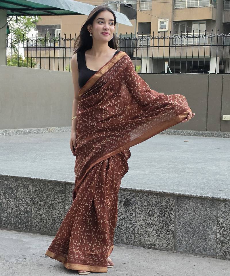 brown maheshwari silk saree