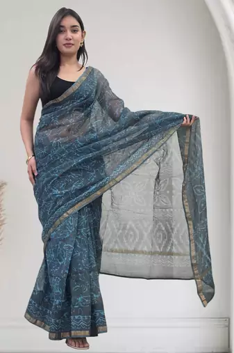 blue kota doria saree