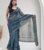 blue kota doria saree