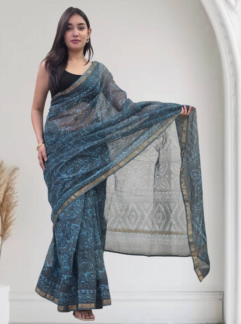 blue kota doria saree