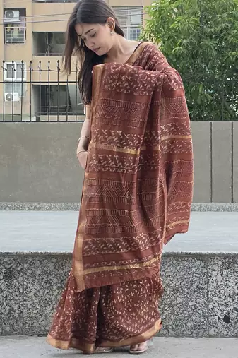 brown maheshwari silk saree