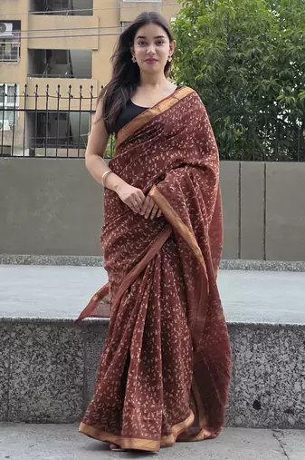 brown maheshwari silk saree