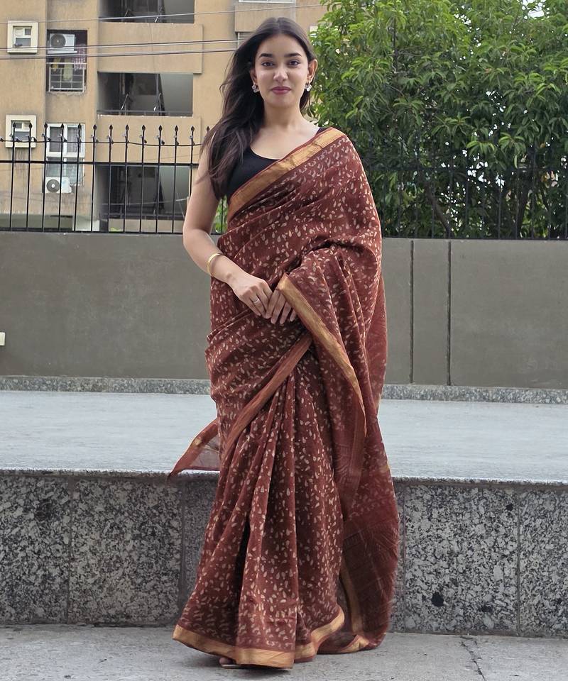 brown maheshwari silk saree