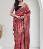 red striped linen saree