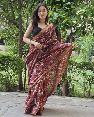 brown maheshwari silk saree 1