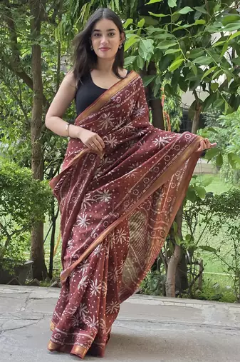 brown maheshwari silk saree