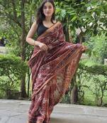 brown maheshwari silk saree