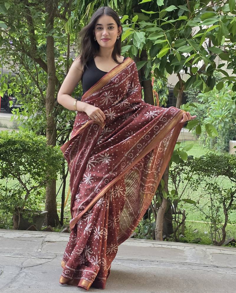 brown maheshwari silk saree