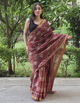 brown maheshwari silk saree 2