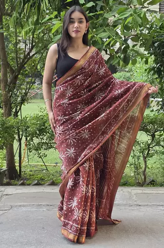 brown maheshwari silk saree