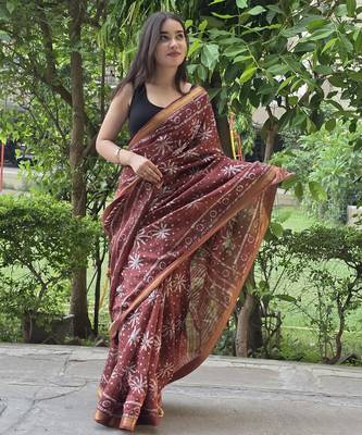 brown maheshwari silk saree 3