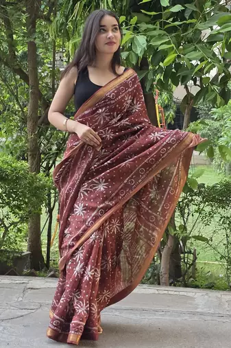 brown maheshwari silk saree
