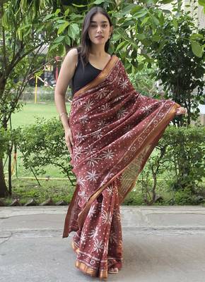 brown maheshwari silk saree 4