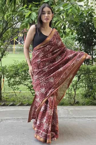brown maheshwari silk saree