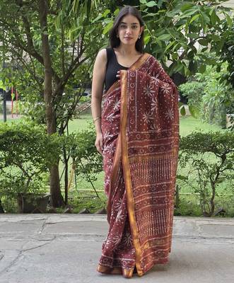 brown maheshwari silk saree 5