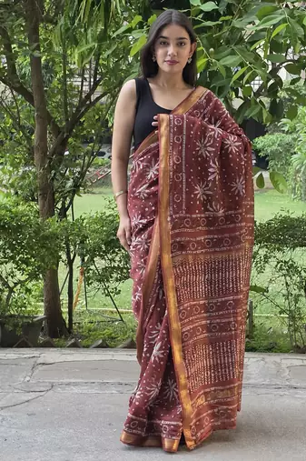 brown maheshwari silk saree